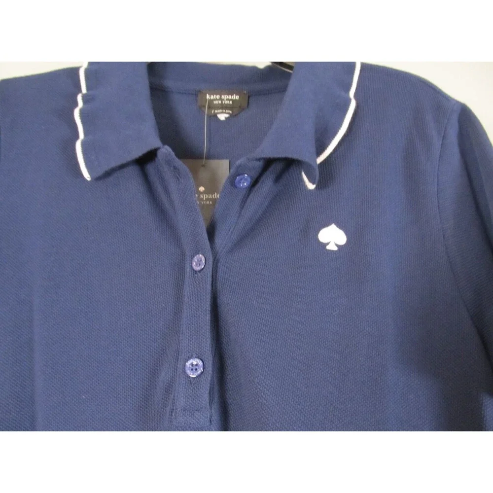 NWT Kate Spade New York Ruffle Logo Polo Dress Navy Blue Size Large